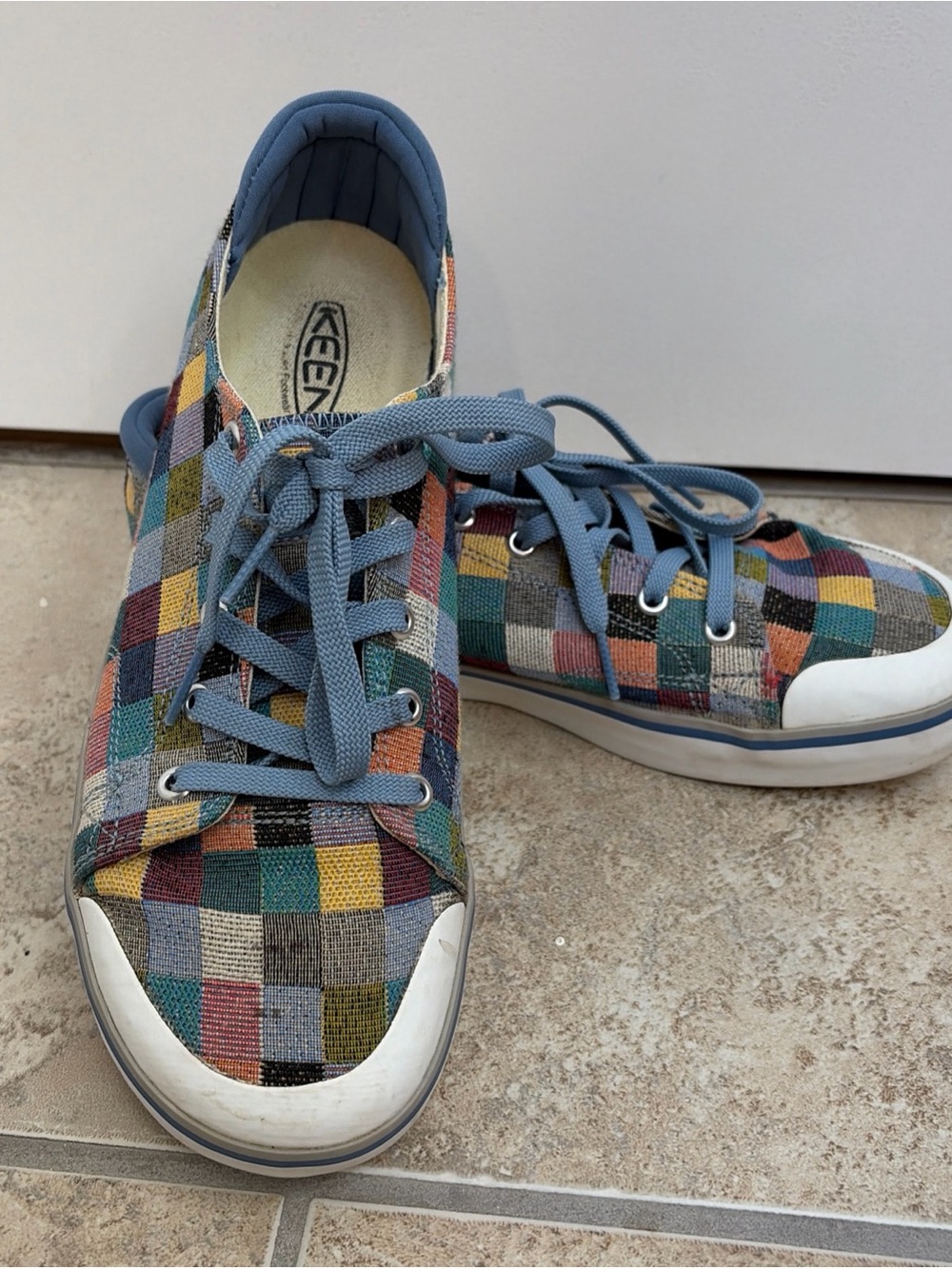 Keen Multicolor Plaid Canvas Sneakers with Blue Laces
